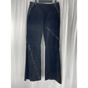Vtg Wilsons Leather Maxima Black Suede Leather Rhinestone Flare Pants Size 10